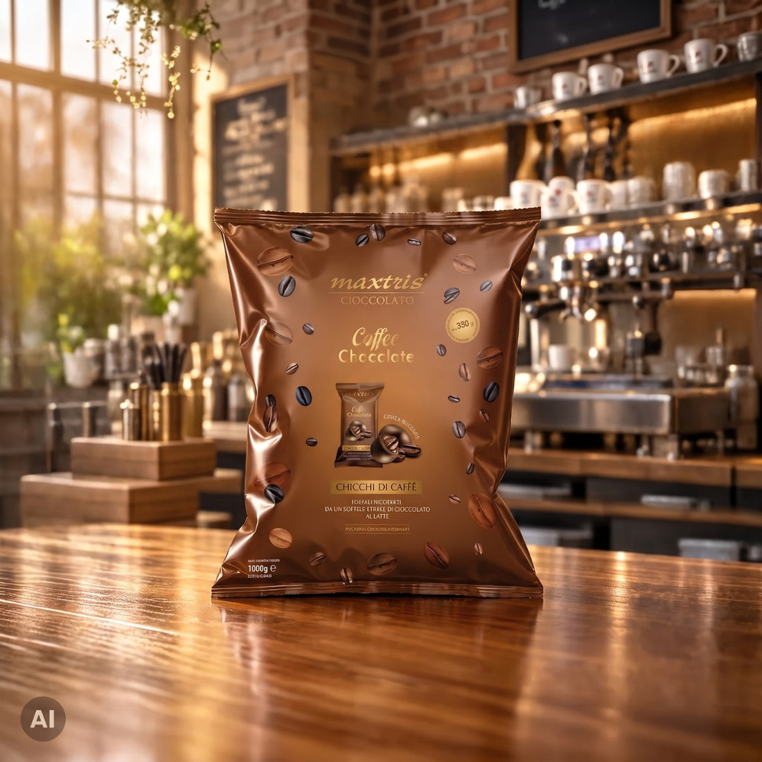 Maxtris Coffee Chocolate Latte 1 kg 380 Pezzi – Cioccolatini al Latte a Forma di Chicchi di Caffè Incartati Singolarmente per Feste e Idee Regalo
