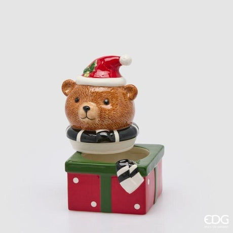 EDG Enzo De Gasperi Behälter Weihnachtsbär mit Schal aus Keramik H24x16x15 cm Grün Rot – Weihnachtsdeko