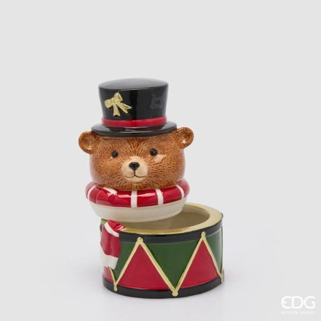EDG Enzo De Gasperi Behälter Weihnachtsbär mit Schal H24x16,5x16 cm Grün Rot – Weihnachtsdekoration