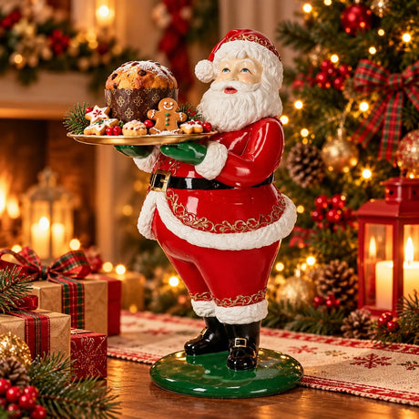 Bizzotto Weihnachtsmann Scott Stand mit Tablett H 61,2 cm 29 x 40 cm Polyresin Rot