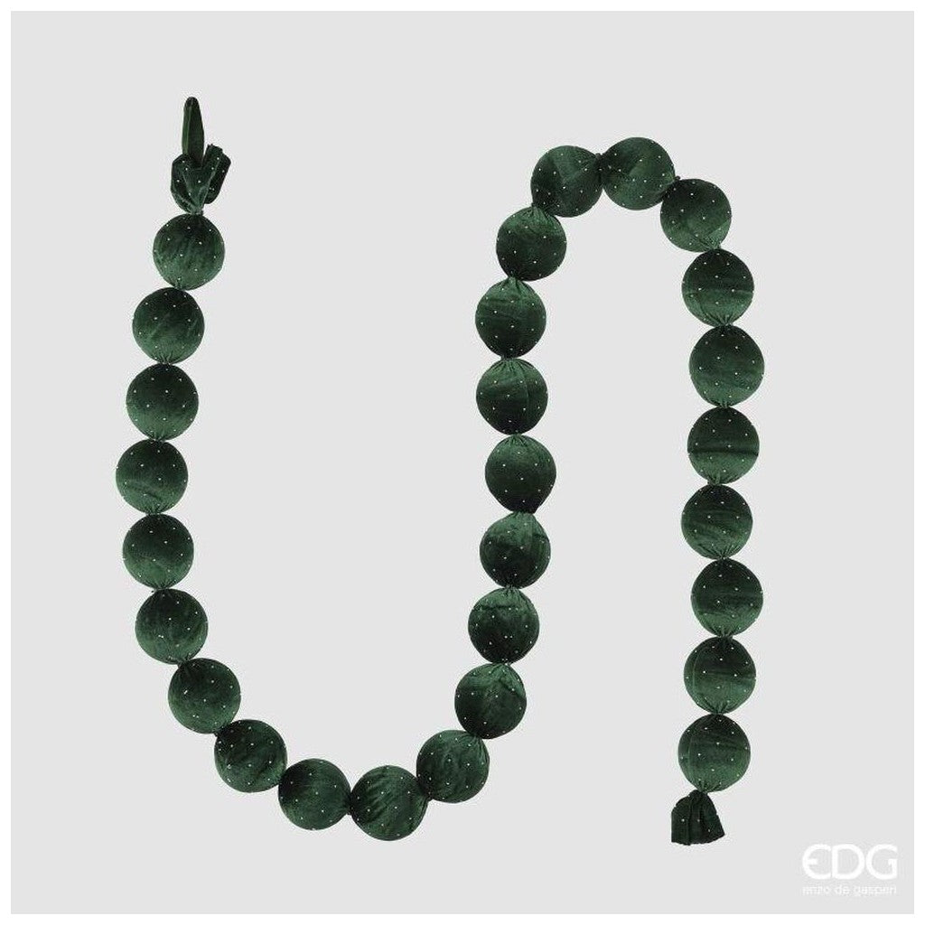 EDG Enzo De Gasperi Festone Natalizio 28 Palle in Velluto Verde Scuro L180 cm – Decorazione di Natale