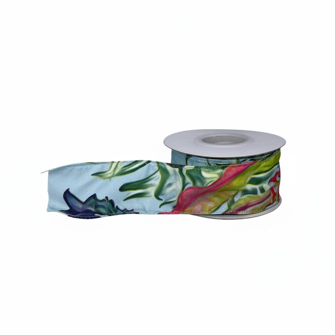 Nastro decorativo tropical floreale per confezioni e allestimenti, eventi, cerimonie, bomboniere. Arpimex 38 mm × 10 mt, fantasia tropicale. ean 8018318418310