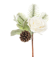 ARPIMEX Pick Weihnachten Rose und schneebedeckte Tannenzapfen 25 Cm Weiß