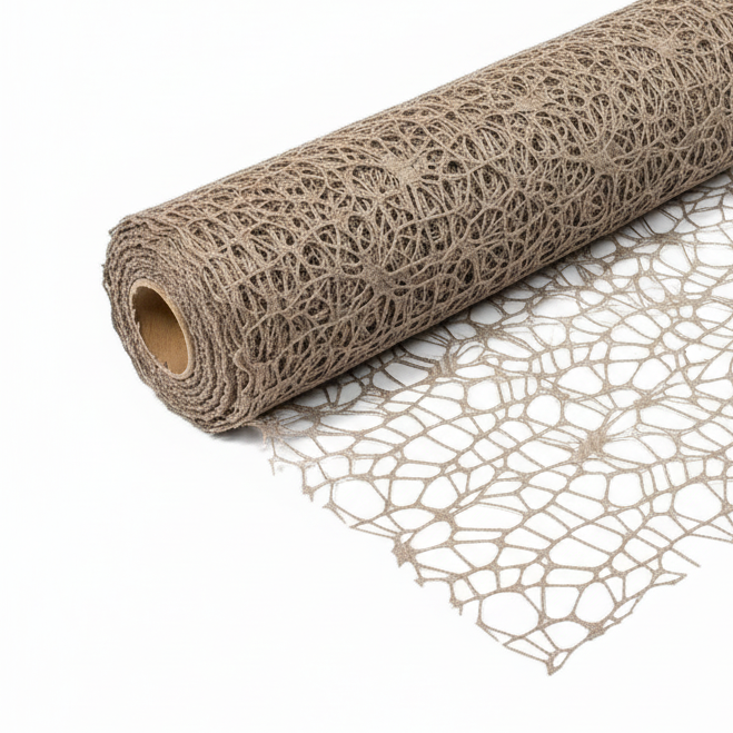 Rete polycotton per composizioni floreali, bomboniere e decorazioni. ARPIMEX H 48 cm × 5 mt, colore tortora ean 8018318199639