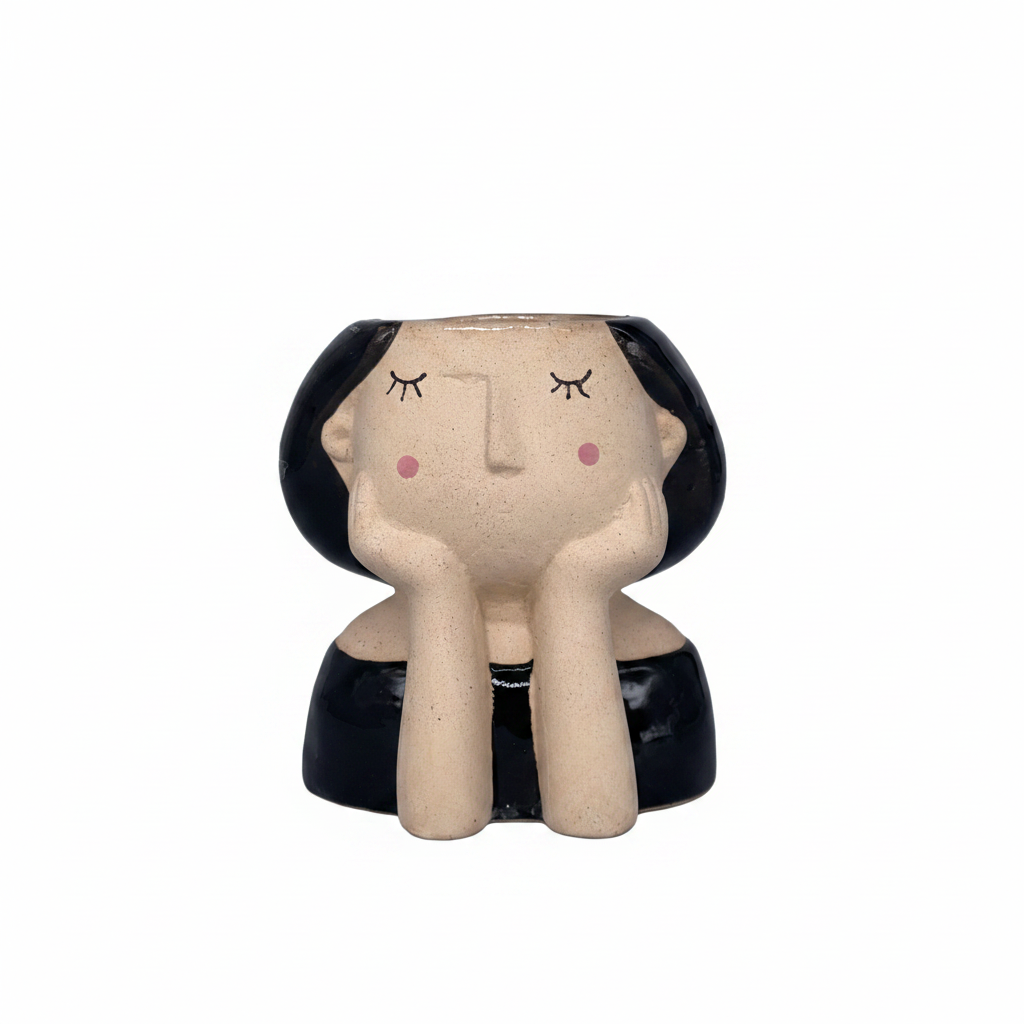 Decora con poesia il vaso testa ragazza Arpimex, ceramica beige nera 10×9 H 10,5 cm. Bomboniera originale o vaso fiori secchi. ean 8018318501814