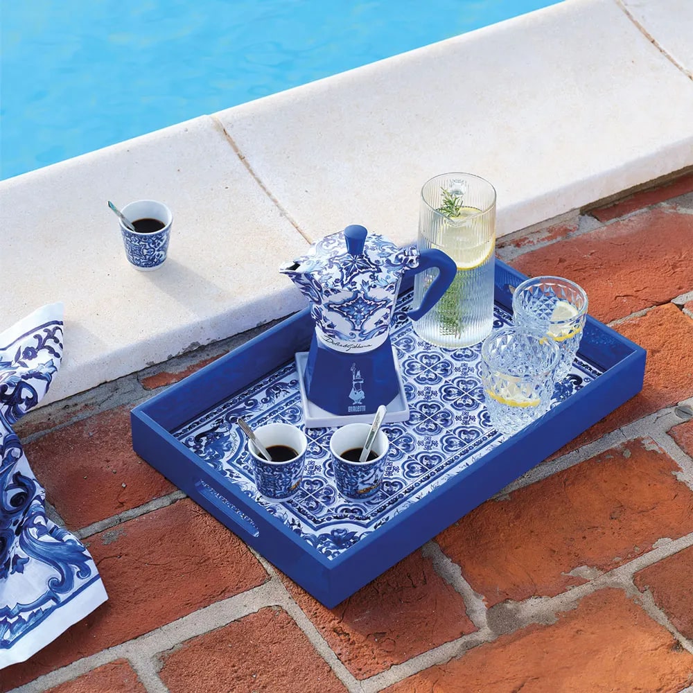 bialetti bialetti dolce e gabbana set moka express blu mediterraneo 6 tazzine con 3 bicchierini e 3 palettine ean 8006363043892