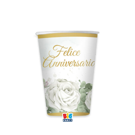 big party big party bicchieri carta felice anniversario eucalipto 250 cc bianco verde ean 8020834761917