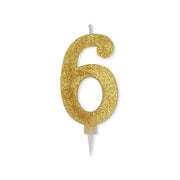 Big Party Kerze Nummer 6 Max Wachs Sweety Gold Glitter