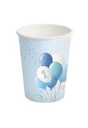 Bigiemme Bicchiere Carta 250 Ml 1 Compleanno Palloncini Azzurro 8 Pz