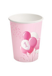 Bigiemme Pappbecher Papier 250 ml 1. Geburtstag Ballons Rosa 8 Stück