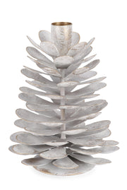 Bizzotto Portacandela di Natale Harriet 1 Posto a Forma di Pigna H 16 Cm D 13 Cm Metallo Bianco