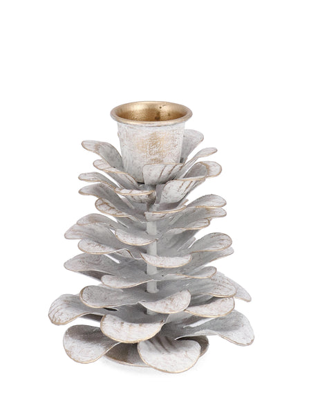 bizzotto bizzotto portacandela di natale harriet 1 posto a forma di pigna h 85 cm d 7 cm metallo bianco ean 8051836632585