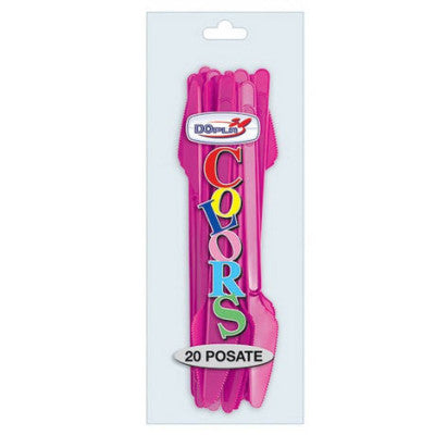 Coltelli monouso fucsia Dopla in plastica alimentare resistente, conf. 20 pz: igienici, pronti all'uso. Ideali per feste, picnic e catering.