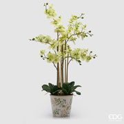 EDG Enzo De Gasperi Orchidea Phalaenopsis x8 mit Knospe und Vase Künstliche Pflanze H 90 cm Grün