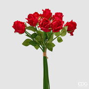 EDG Enzo De Gasperi Rosa Bouquet x9 mit Blättern H 46 cm Kunstpflanze Farbe Rot