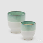 EDG Enzo De Gasperi Set 2 Blumentöpfe Cachepot Nuance Salbeigrün Keramik Fuß
