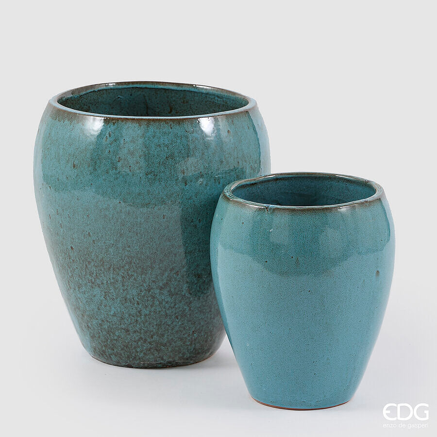edg enzo de gasperi edg enzo de gasperi set 2 pz vaso glaze bombato h 42 cm h 32 cm waterproof turquoise ean 8059824644503
