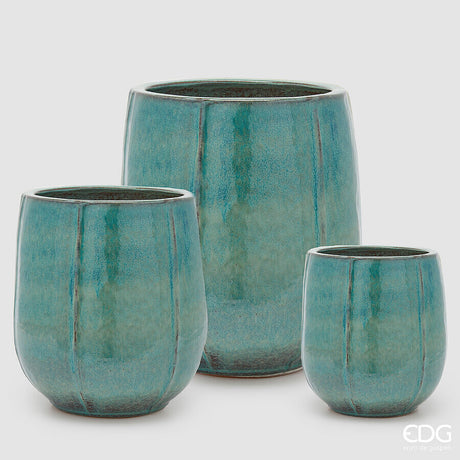 edg enzo de gasperi edg enzo de gasperi set 3 pz vaso glaze atlas spicchi bombato h 70 cm h 55 cm h 42 cm h 40 cm waterproof mix blu ean 8059824609038