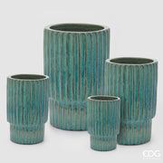 EDG Enzo De Gasperi Set 4 Vasen Glaze Atlas Streifen Mix Blau Keramik