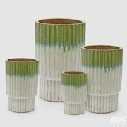 EDG Enzo De Gasperi Set 4 Vasen Glaze Atlas Streifen Mix Grün Keramik