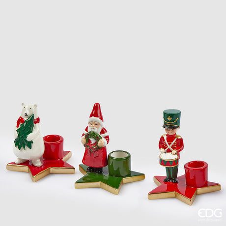 edg enzo de gasperi portacandela babbo natale soldatino orso h 11 cm rosso verde 1 pz ean 8059824390691