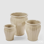 EDG Enzo De Gasperi Vase Glaze Ausgestellte Rillen Set 3 Stk. H 40 Cm H 33 Cm H 25,50 Cm Elfenbein