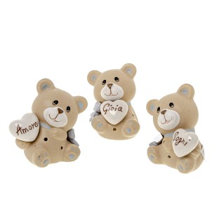 Orso LED in resina e porcellana Etm: bomboniera nascita maschietto elegante e luminosa. Disponibile in 3 varianti, contatta prima.