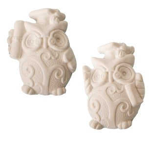 Gufo gesso Etm bianco H4cm, conf. 12 pz  Bomboniera laurea simbolo saggezza, personalizzabile con acrilici. ean 8058269847364
