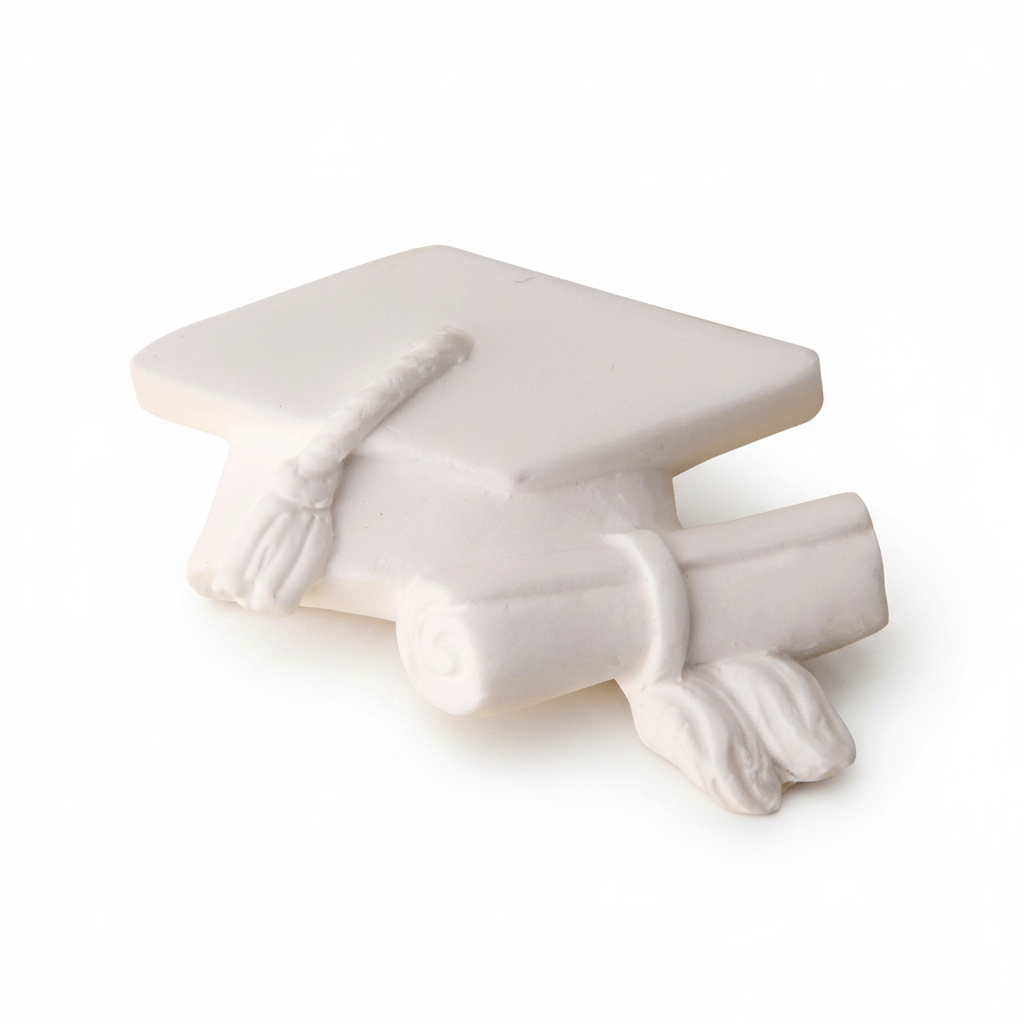 Celebra la laurea con il gesso tocco laurea Etm, bianco opaco, 4 cm, conf. 12 pz. Bomboniera originale, personalizzabile.