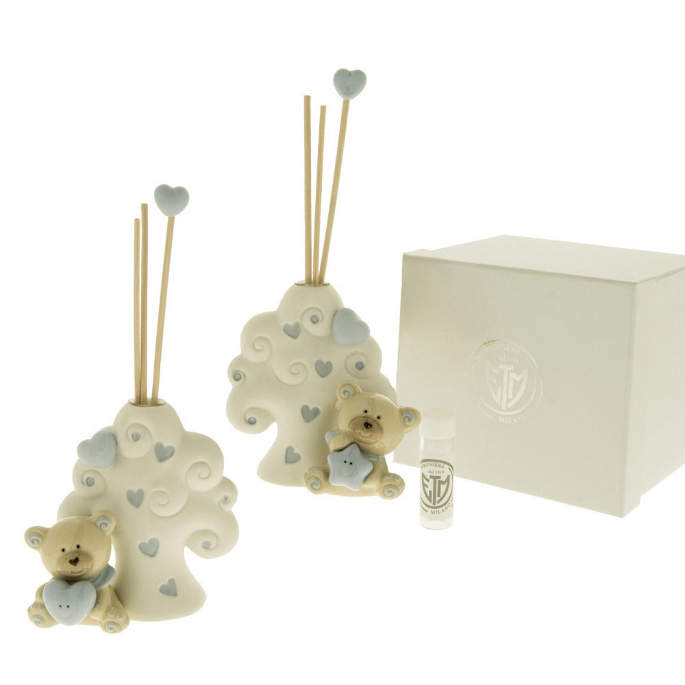 Diffusore orsetto ETM Pallino Cielo H 10 cm: 2 modelli assortiti, venduto al pezzo. Bomboniera battesimo e nascita con scatola