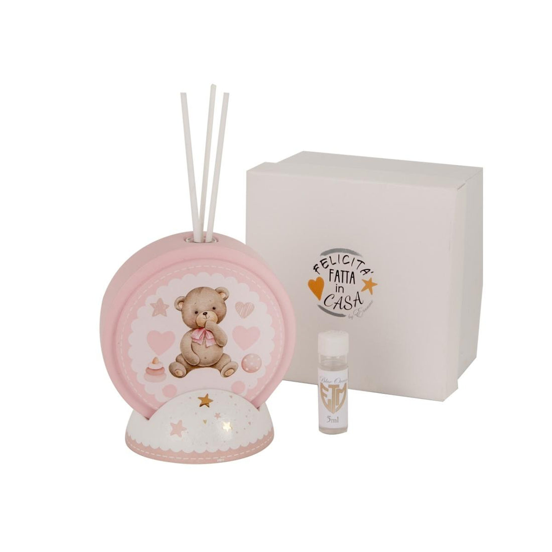Diffusore ceramica orsetto Etm Pittura Baby Rosa H 11 cm con scatola: bomboniera battesimo e nascita pronta al dono