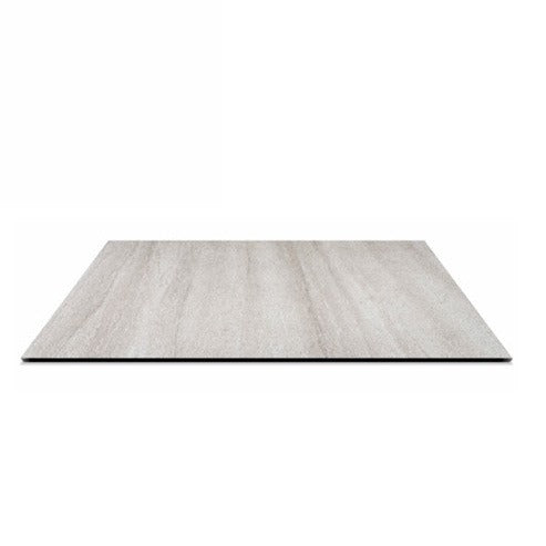 Piano tavolo HPL 80×80 cm sp. 10 mm finitura Travertino Plamky effetto pietra chiara, antigraffio. Made in Italy per bar e ristoranti