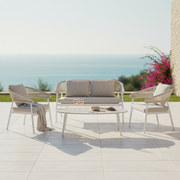 Moia Greenwood Salotto Cap-Ferrat Bianco Corda Cuscini Grigio 4 Posti