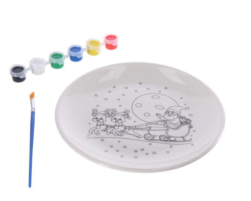 regalo italiano regalo italiano piatto natale con pennello e 6 tempere d 21 cm ass bianco 1 pz ean 8057586124851