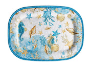 Italienisches Geschenk Rechteckiges Tablett Melamin Shell 43 x 32 x 2 cm Blau 1 Stück