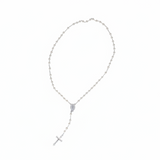 Rosario classico con perle in plastica e croce pendente 8,5 cm. Elegante, leggero, ideale per doni religiosi e cerimonie.