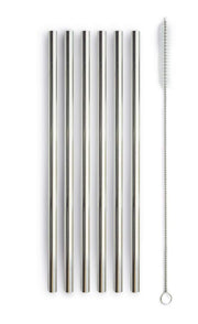 WD LifeStyle Set 6 Edelstahlstrohhalme H 21 cm mit Reinigungsbürste Farbe Silber