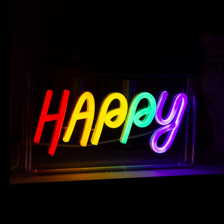 wd lifestyle wd lifestyle insegna neon con cornice in plexiglass 23 x 13 cm decoro happy ean 8053300576418