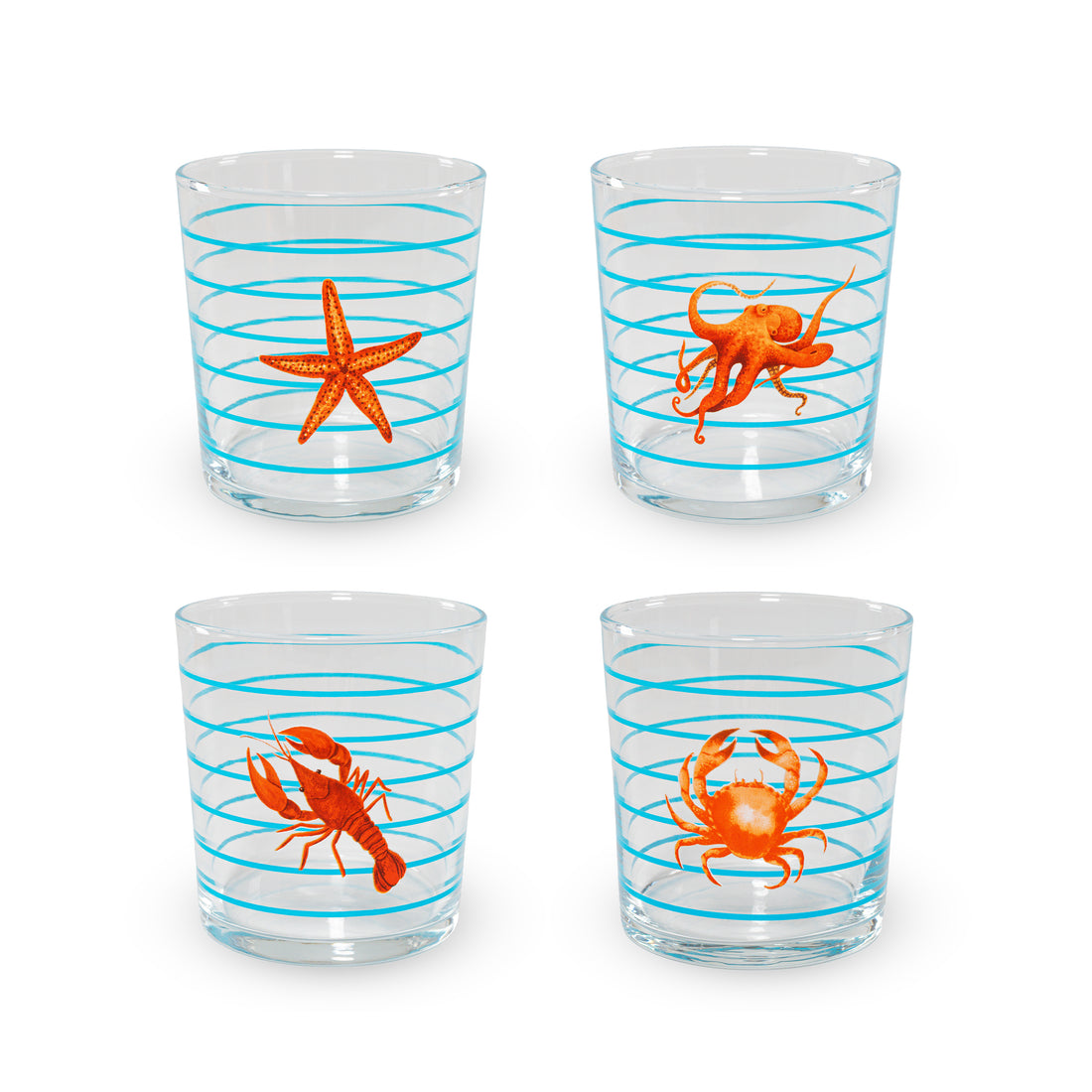 wd lifestyle wd lifestyle set 4 bicchieri in vetro 300 ml decoro mare con righe azzurre ean 8055035685304