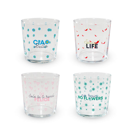 wd lifestyle wd lifestyle set 4 bicchieri in vetro 300 ml decoro scritte colorate ean 8055035685311