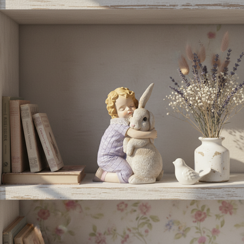 Decora casa con la statuina Arpimex Bimba con Coniglio Lavanda, resina 16×10 H 21 cm. Regalo Pasqua originale ean 8018318689697
