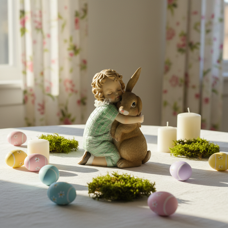 Decora casa con la statuina Arpimex Bimba con Coniglio Verde, resina 16×10 H 21 cm. Perfetta per Pasqua e complementi arredo. ean 8018318689680