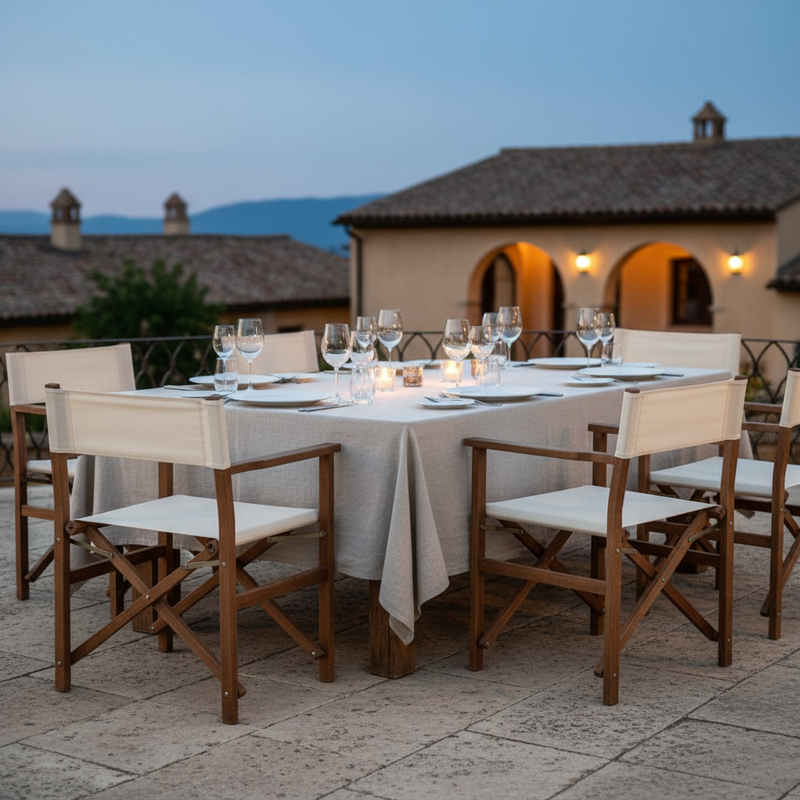Sedia regista pieghevole outdoor: Bizzotto Noemi in acacia e tessuto écru idrorepellente, 52×59×83 cm. Elegante per terrazza e giardino.  ean 8051836214767