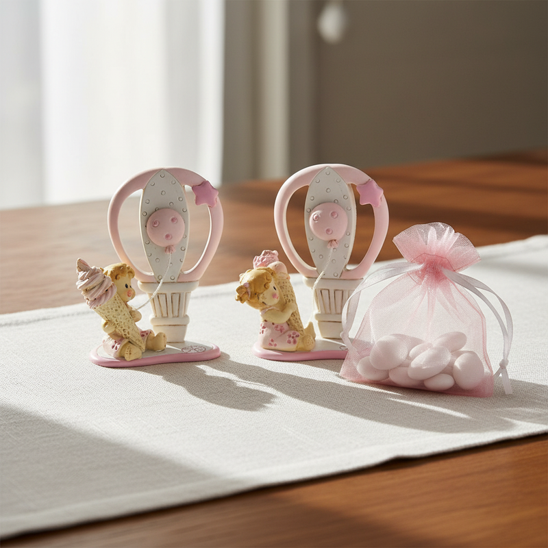 Bomboniera Cremino Ballon Rosa Etm 8 cm, calamita decorativa per battesimo e nascita bimba. Due varianti: contattaci.