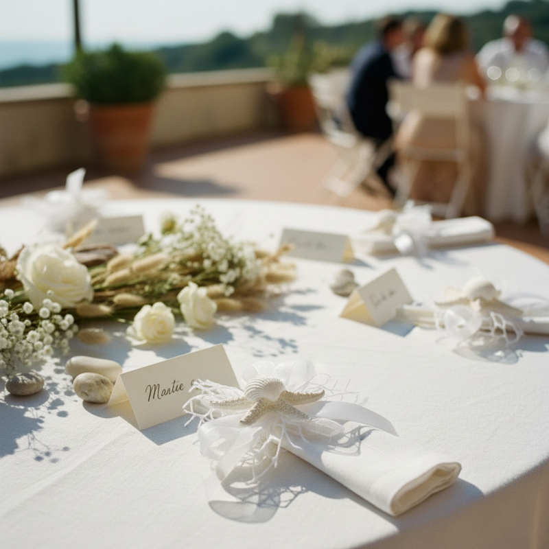 Stella marina in gesso bianco 11 cm con rete, nastro organza e raso: bomboniera mare e decorazione fai-da-te. CONF 12 PZ ean 8059973107188