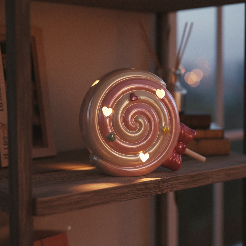 Decora feste e battesimi con il lollipop luminoso LED Etm rosa H. 12 cm in resina. Bomboniera originale con luce integrata.