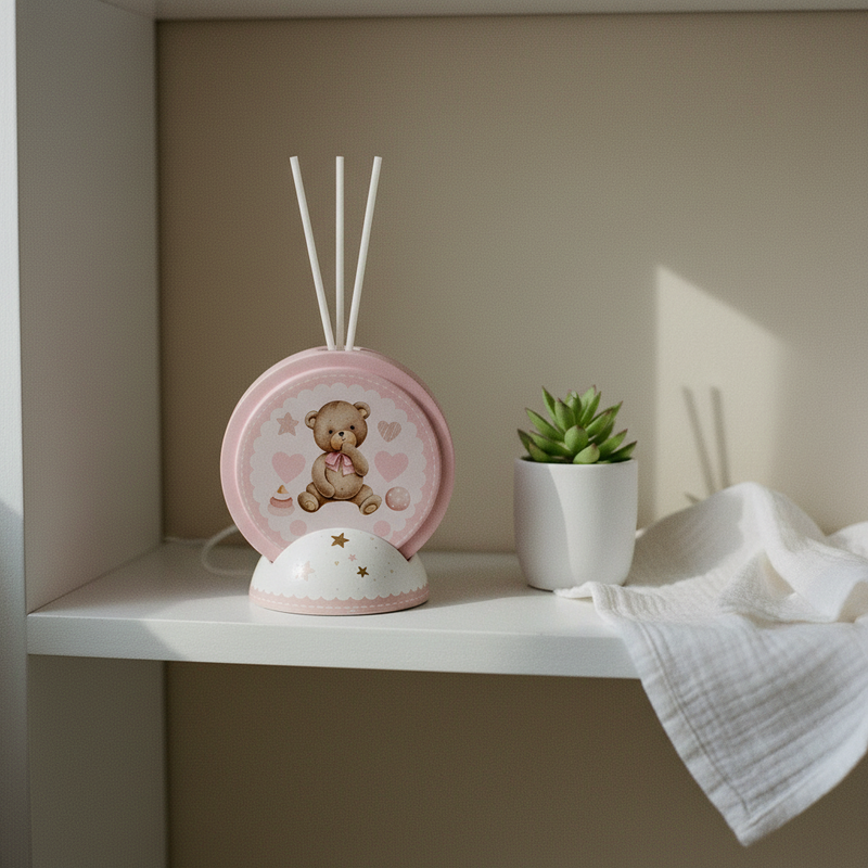 Diffusore ceramica orsetto Etm Pittura Baby Rosa H 11 cm con scatola: bomboniera battesimo e nascita pronta al dono