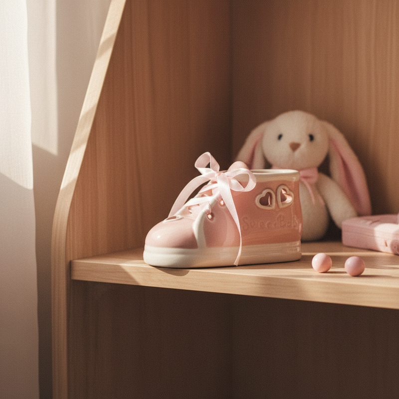 Bomboniera scarpina baby Etm colore rosa 10 cm per nascita e battesimo bimba. Pezzo singolo, contattaci.