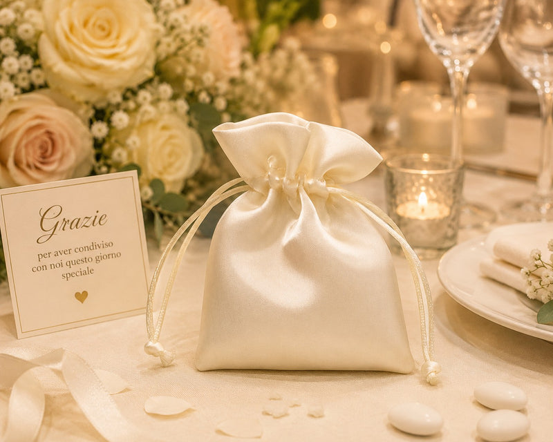 larcolaio larcolaio sacchetto organza lucido 9x12 cm portacanfetti ecru bomboniera elegante 12 pz ean 8059558631589