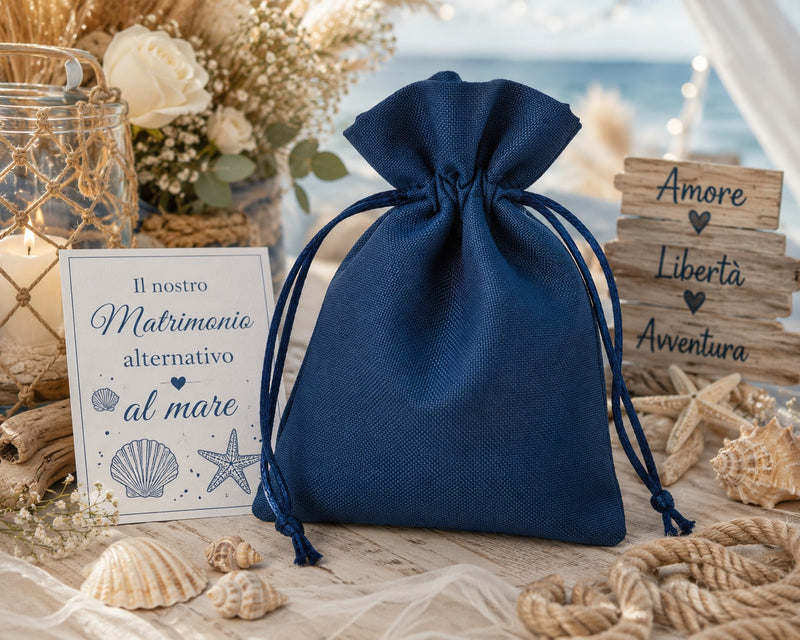 larcolaio larcolaio sacchetto tessuto 9x12 cm portacanfetti blu bomboniera elegante 12 pz ean 8054751444165